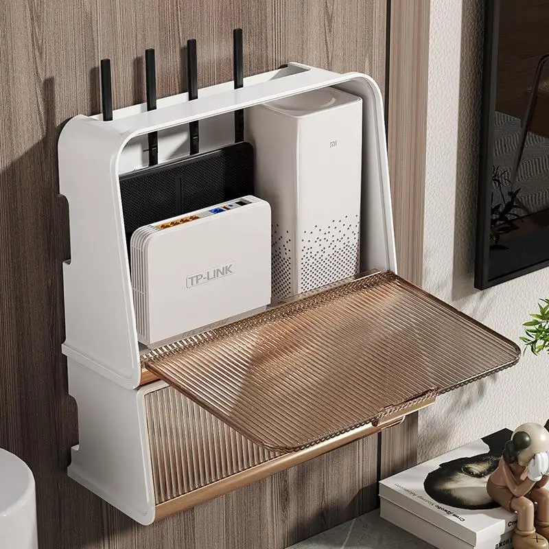 Premium Sturdy No-Drill Wall-Mounted Router & Modem Storage Box with Cable Management, Concealment Organizer for WiFi & Socket