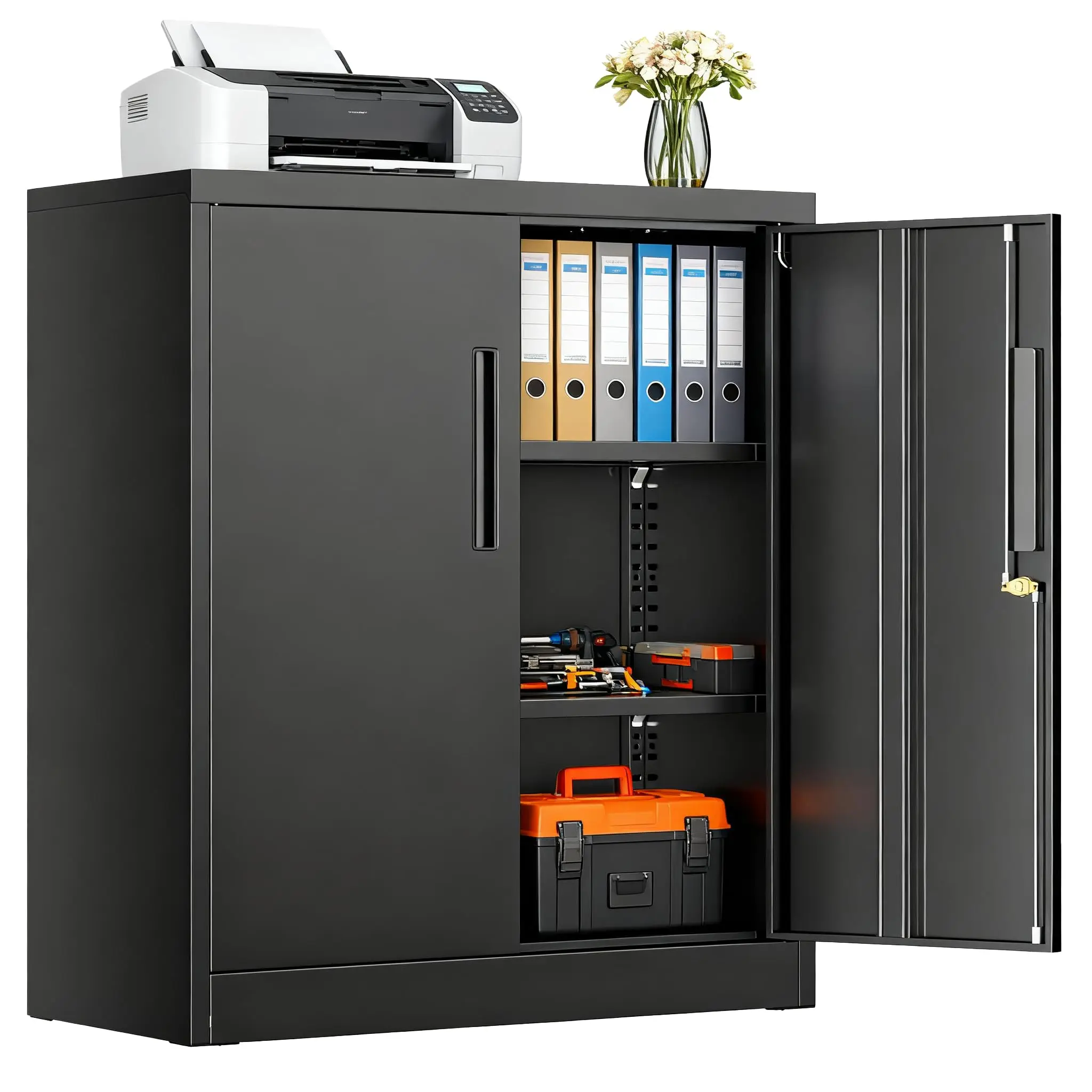 Metal Storage Cabi, 36”Locking Cabinet with Do and Adjustable Shelves, Steel Utility Tool Garage Cabi for Home, Office