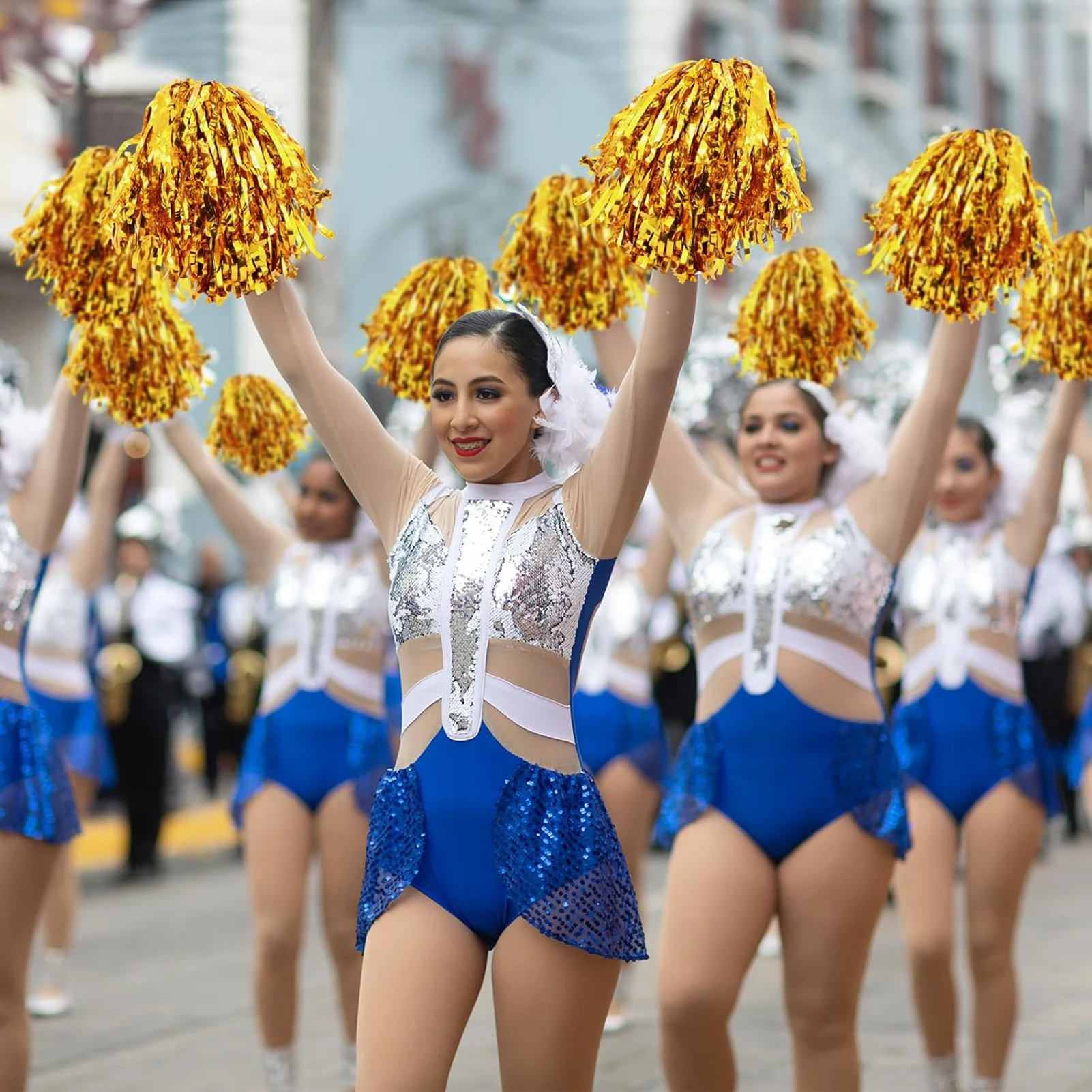 Metallic Foil Cheerleading Pom Poms Durable Cheer Pompom Cheering Hand Flowers for Adults Sports Meeting Team Spirit Cheering