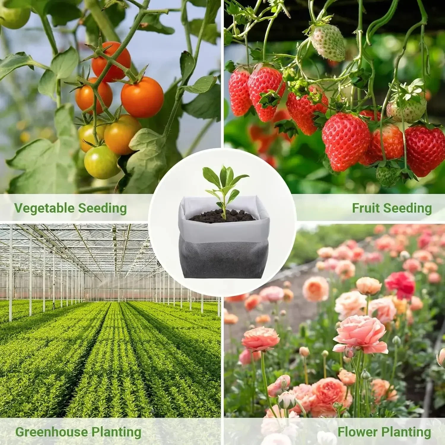 Breathable Water Permeable Non Woven Fabric Plant Grow Bags, Seed Starting Planter Bags For Vegetables Flowers Seedlings Garden