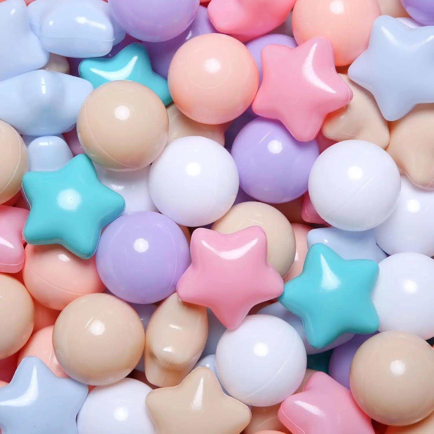 Ball Pit Balls 100 Macaron Rosa Verde Té de la leche Púrpura, Formas de estrellas para bebés Parque infantil Bolas de plástico para pelotas de juego de piscina de pelotas