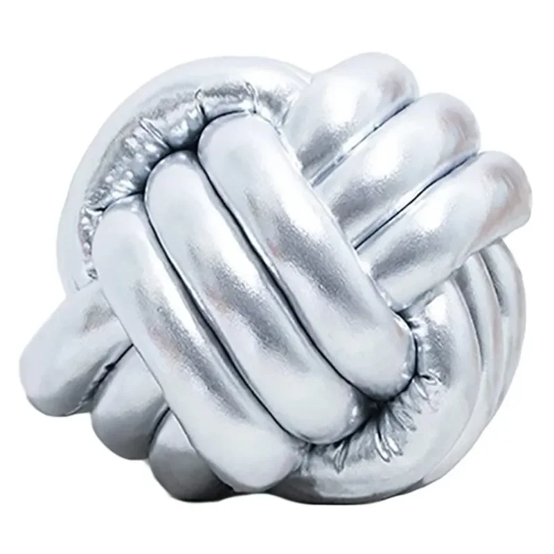 Inyahome Silver Knotted Ball Throw Pillow Ultra Soft Companionship Decorative Hand-woven Knotted Pillow Sofa Cushion for Bedroom