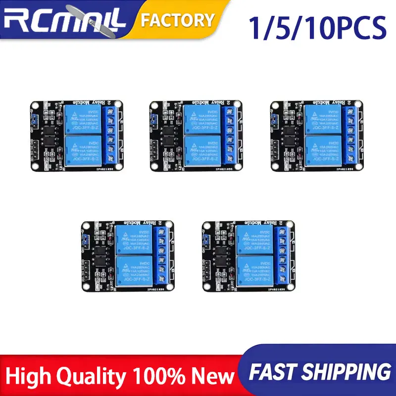 5V 2 Channel Relay Module 5Pack With Optocoupler Isolation Board Relay Components for Microcontroller Electronics Hardware