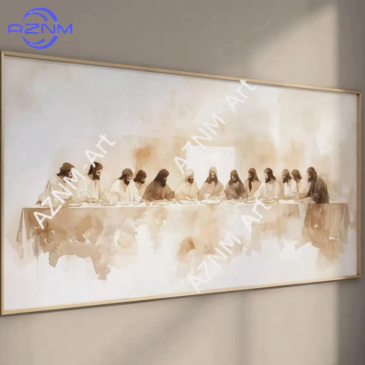 1 Stück, Beige, abstrakter Jesus-Glaube, Leinwanddruck, Poster, moderner Minimalismus, große horizontale Kunstdrucke, Wandkunst, christliche Heimdekoration