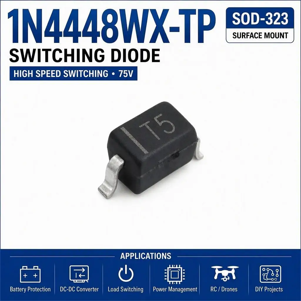 (100 pcs) 1N4448WX-TP SOD-323 (Marking T5) 1N4448WX - Switching Diode 75V 250mA 4ns 200mW