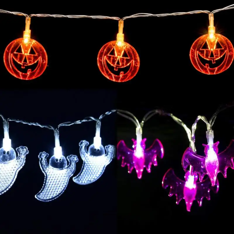 1.5M Halloween Licht String Paars Vleermuis Licht Pompoen Boo Spookkasteel Decor Blij 2024 Halloween Feestdecor Voor Thuis Kinderen Gunst