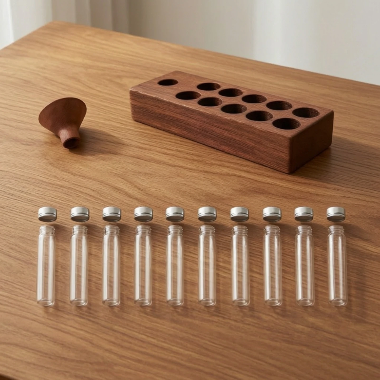 Coffee Bean Cellar with Wooden Base Countertop Single-Dose Coffee Tubes with Rack Organizer Transparent Space-Saving