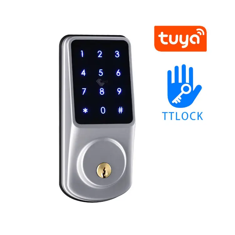 Tuya-電子キーレスエントリーロック,wifi,屋外ドア,ttlockアプリ,タッチパッド,リモートコントロール,デッドボルトスマートロック