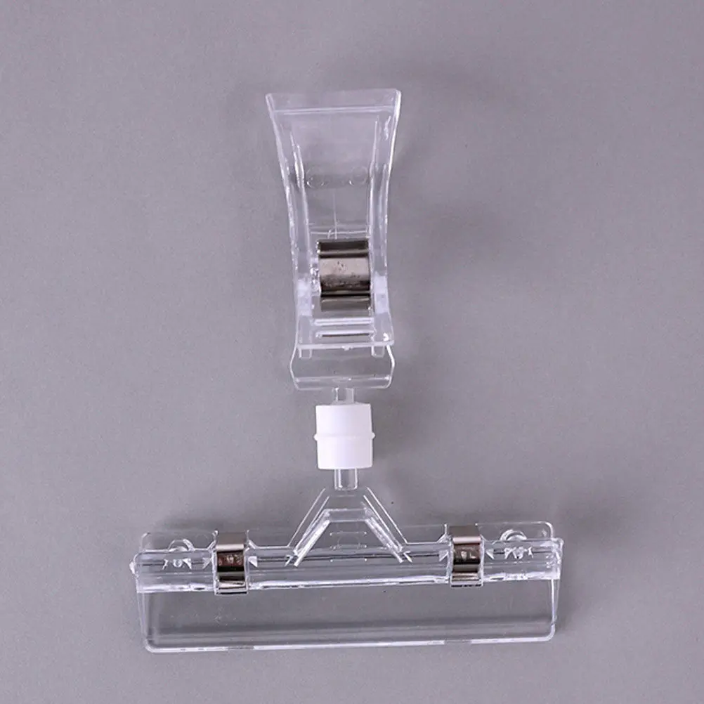 25Pcs Transparent Double Clip Sign Holder Plastic Price Tag Clamp with Arc Base Flat Clip for Warehouse Exhibition Retail Store