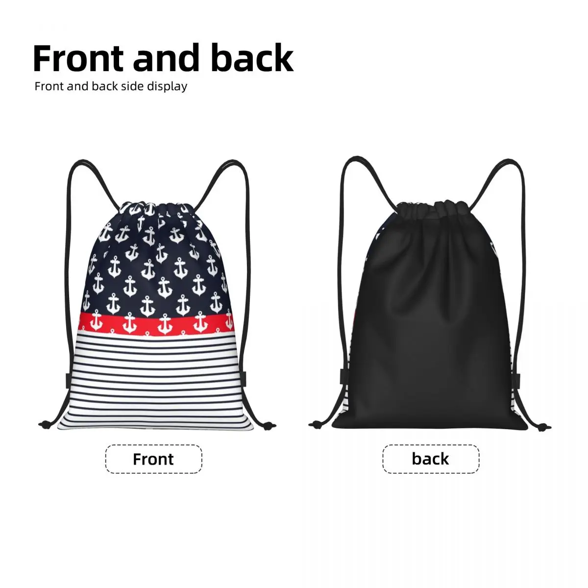 Custom Anchor Texture Drawstring Bags for Training Yoga Backpacks Men Women Nautical Sailor Sea Style Sports Gym Sackpack