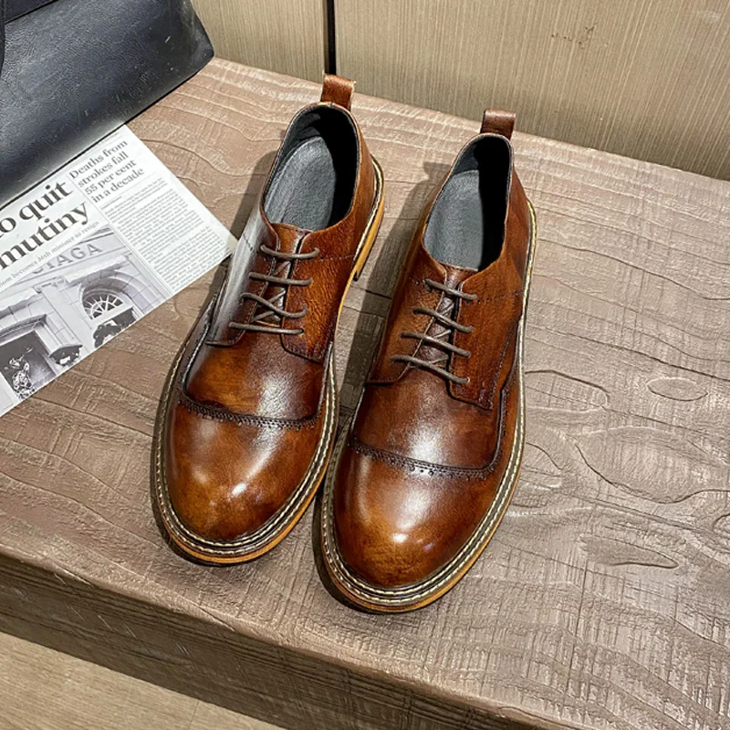 

Fashion Genuine Leather Loafers Men's Formal Dress Shoes Luxury Quality Comfort Brogue Shoes Retro Wedding Social Party Size4849