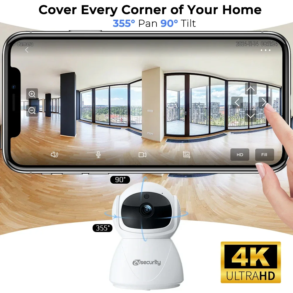 4K 8MP WiFi Smart Home Security กล้องในร่มกล้องสัตว์เลี้ยง/Baby Monitor, 2.4/5 GHz Wi-Fi Humanoid ติดตาม Pan/Tilt IP กล้อง LAN
