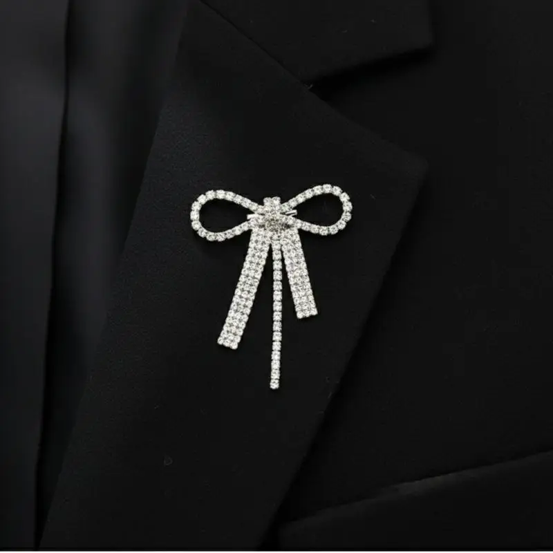 Elegant Bowknot Shape Rhinestone Brooch Pin For Women Girls Classic Jewelry For Shawl Cardigan Dress Scenes