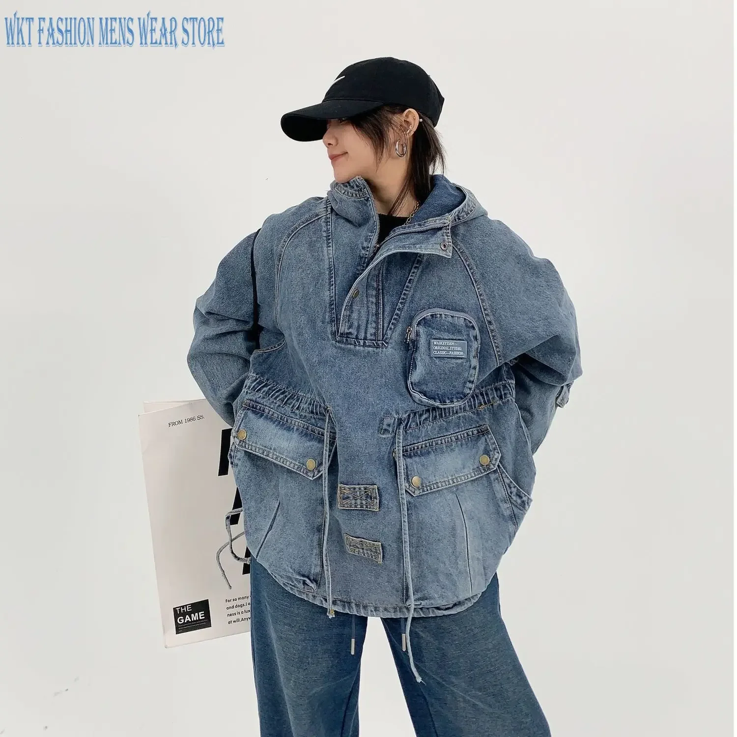 Denim Jacket Loose Retro Leisure Pullover for Women and Men Coats Motorcycle Sleeve Length Casual Outerwear Pocket Streetwear