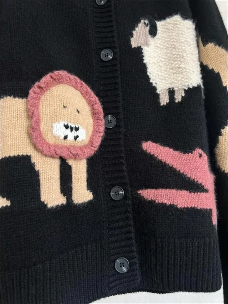 Fashionable Animal Embroidered Knitwear Jacket Women's Spring New High End European Style Original Design Long Sleeve Cardigan