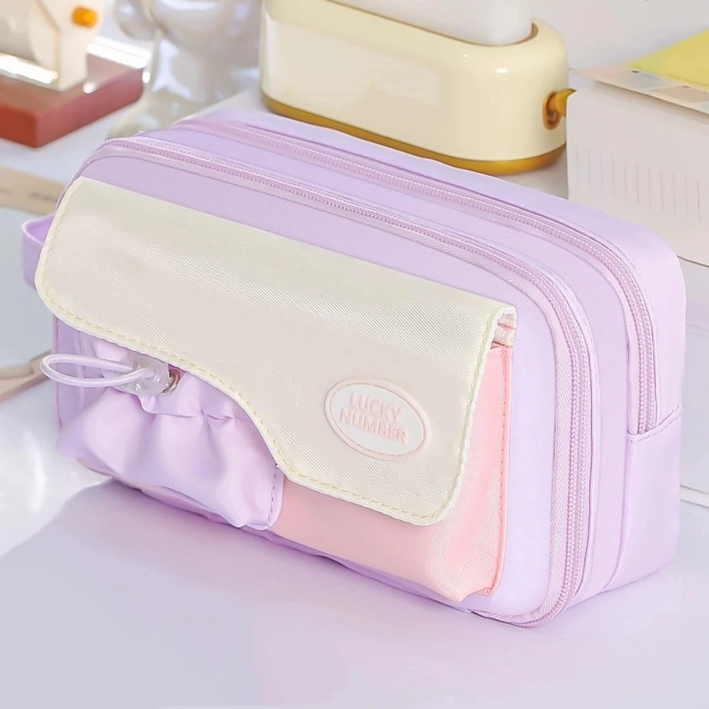 

Large Capacity Macaron Color Pencil Bag Multi-layered Cosmetic Storage Stationery Storage Bag Zipper Handheld Pen Pencil Case