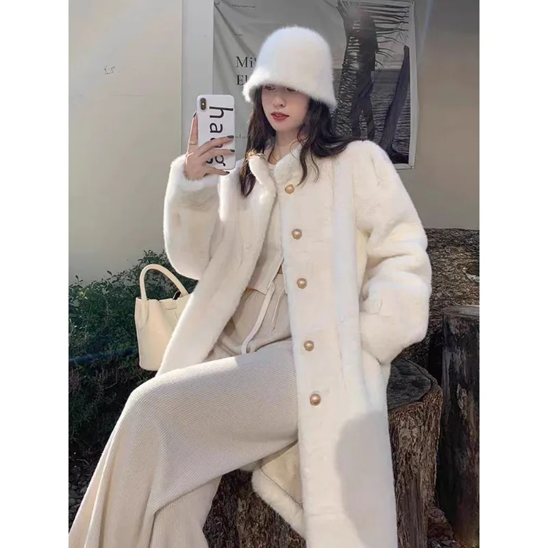 Women Winter New Mink Coat Thickened Wide Loose Lamb's Wool Fur Mid-length Faux Fur Coat Luxury Comfort Warmth Winter Coat Women