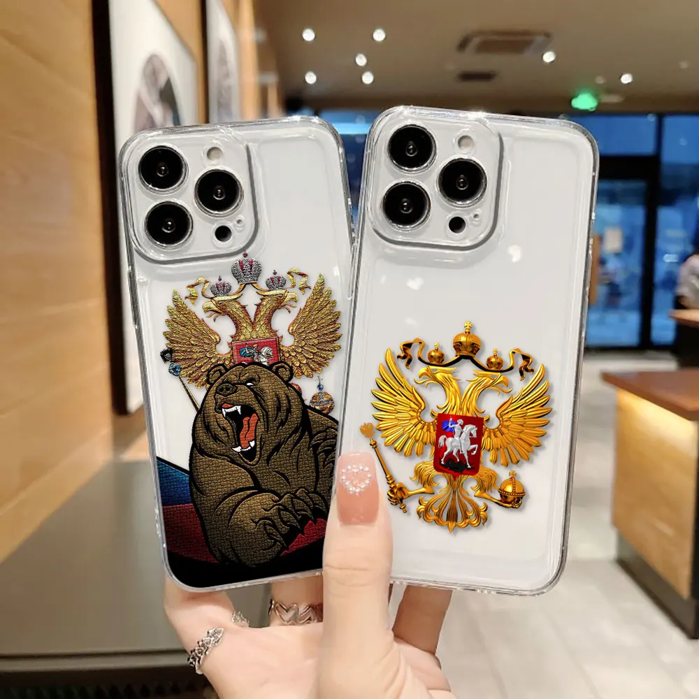 

Russian Emblem Flags Custom Photo Clear Phone Case For iPhone Apple 16E 16 15 14 12 13 11 Pro 8 7 SE Plus X XR XS Max TPU Case