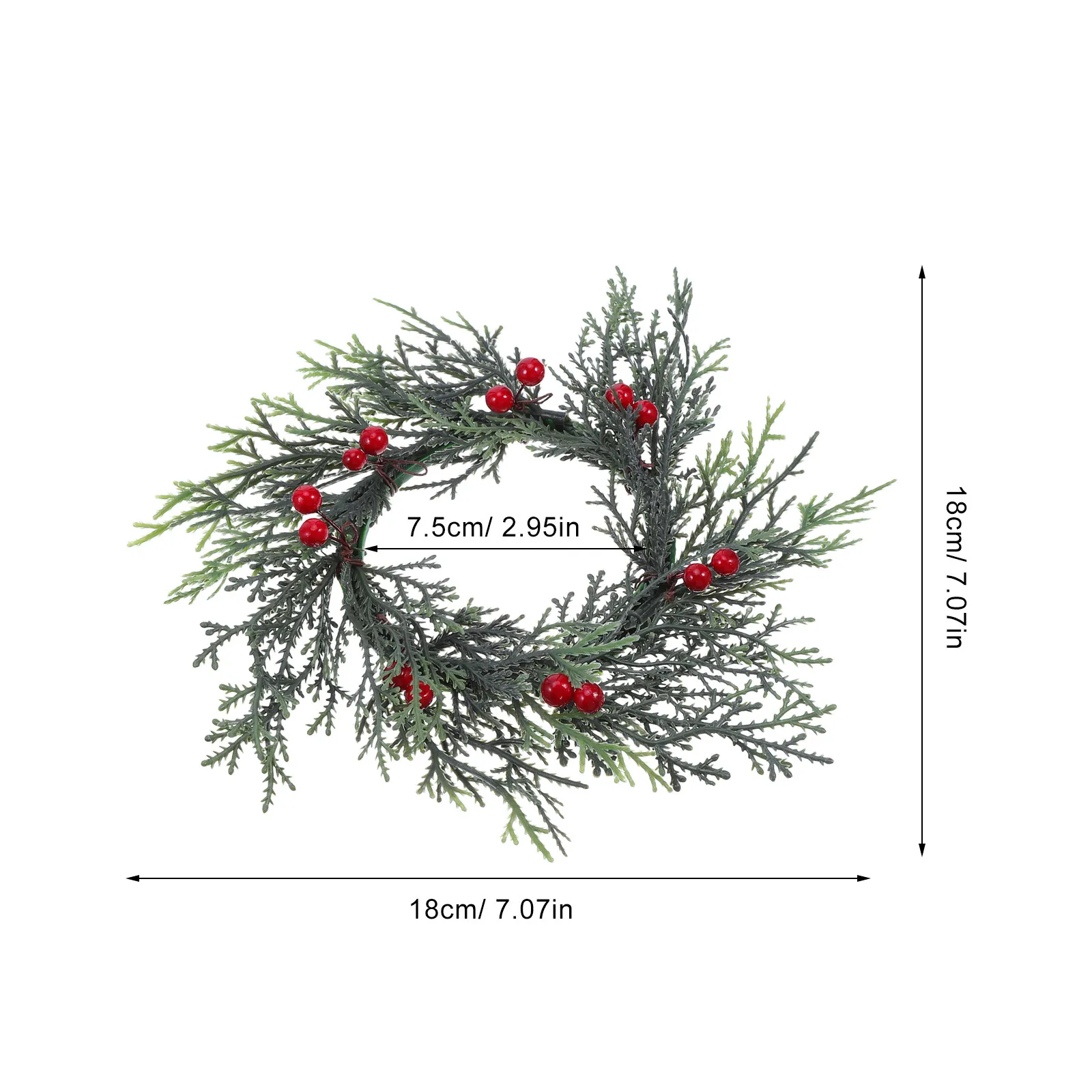 3Pcs Christmas Rings Wreath Artificial Red Berry Pine Needles Garland Holder Mini Xmas Table Centerpiece Holiday