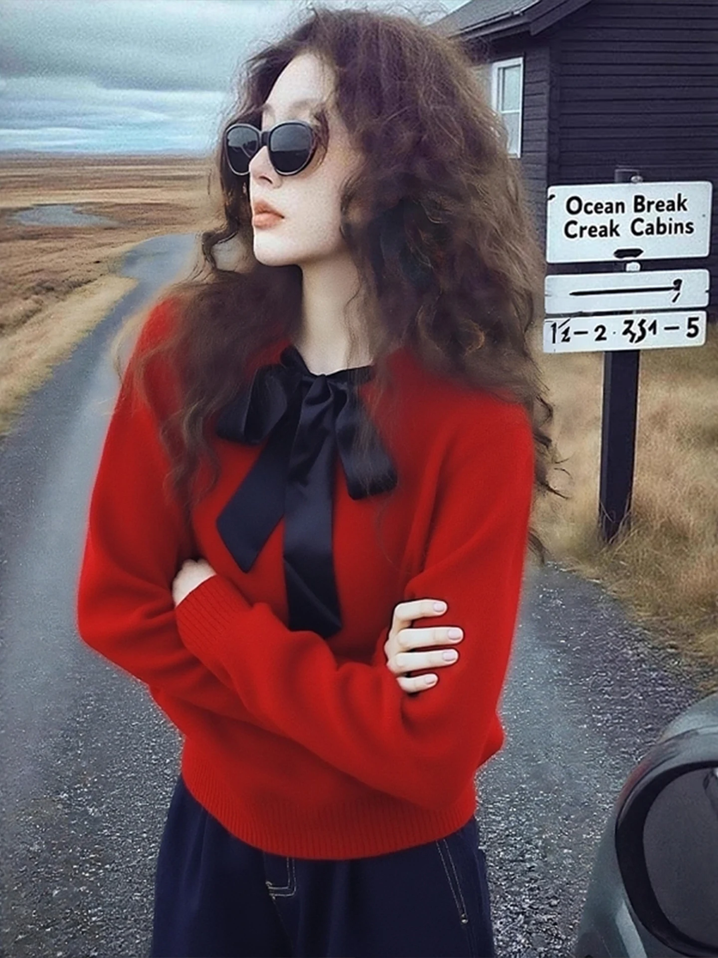 

Cisas Red Woolen Knitted Sweater Women's Long Sve Comfortable Warm Butterflies Knot Winter Faion Soft Sle Top