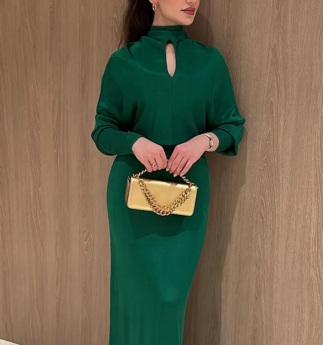 

customized Green Sheath Evening Dresses High Neck Cut-Out Ankle-Length Simple Elegant Party Dress For Women robe de soirée