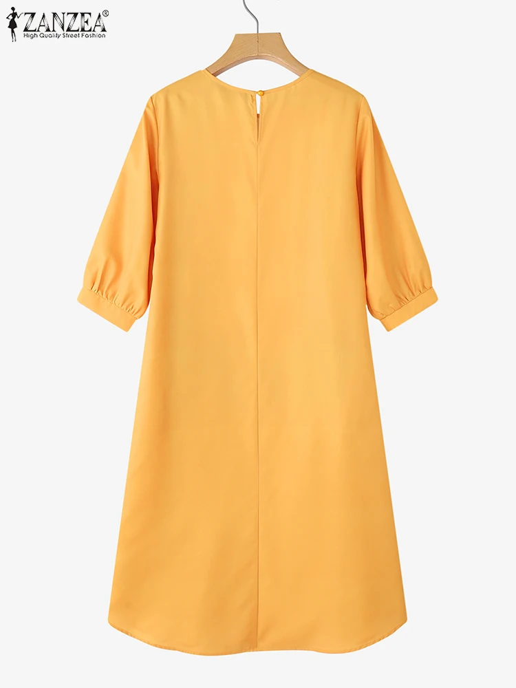 ZANZEA-túnicas acampanadas con estampado Floral y grulla para mujer, vestido informal holgado Vintage con manga 3/4 para el día de verano 2025, Vestidos por debajo de la rodilla
