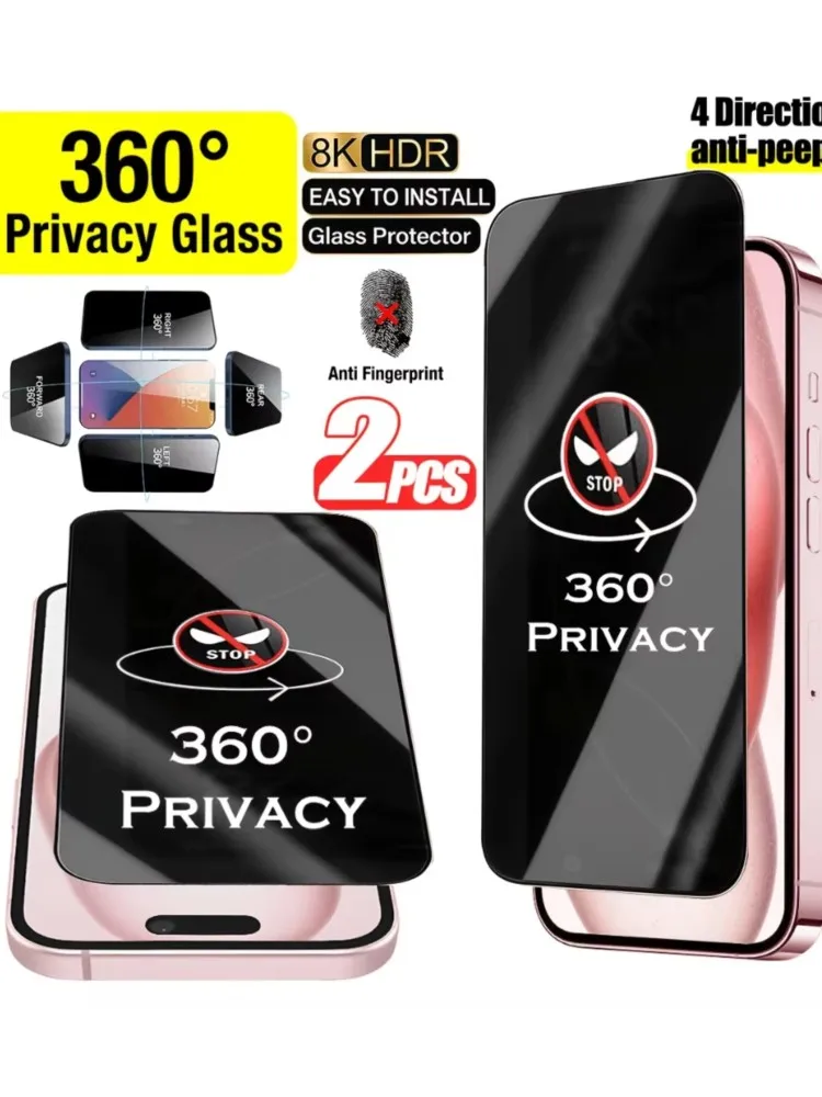 1-2 Stück 360° Sichtschutzfolie für iPhone 18 17 16E 15 14 Pro Max 13 12 11 XS Max XR Anti-Spy Gehärtetes Glas Anti-Peeping-Folie
