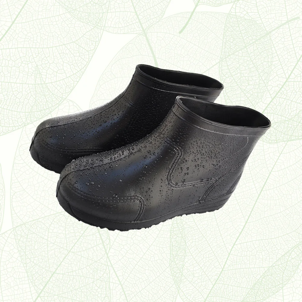 1 paar antislip slijtvaste regenschoenen zwart maat 43 dikke hak antislipzool ronde neus ontwerp voor natte vloeren zuur alkali
