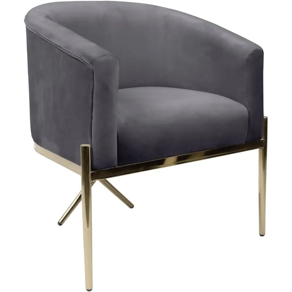 

Arm Chair or Living Room and Dining Room with Upholstered Easy Clean Velvet and X Shaped Gold Legs, Gray