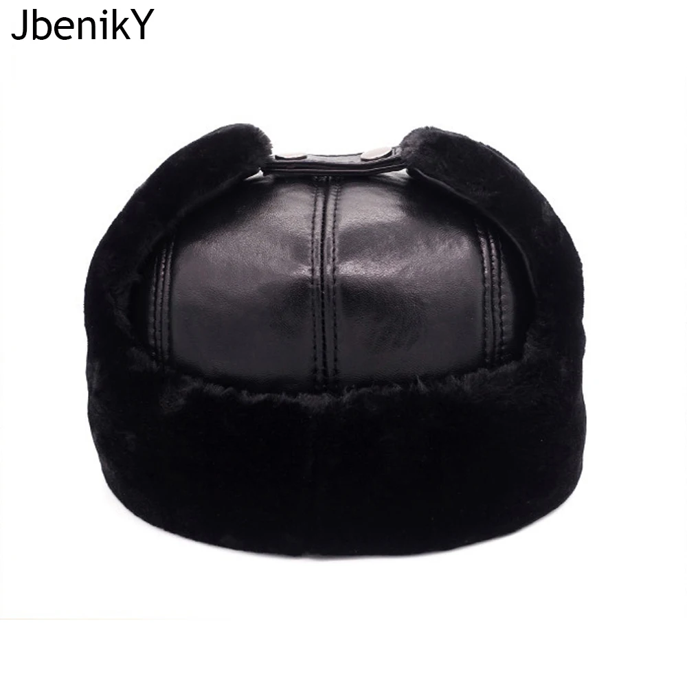 2024 Hot Men 100% Natural Real Sheepskin Leather Bomber Hats Male Casual Winter Warm Sheepskin Leather Cap Hot Russia Adult Caps