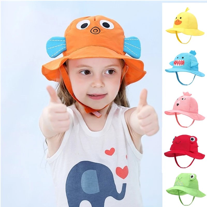 

Sunscreen Beach Fisherman Hat Cartoon Soft and Light Summer Fold Sun Hat Cap 1-4 Years Toddler Baby Kids Girls Boys Anti-UV Cap