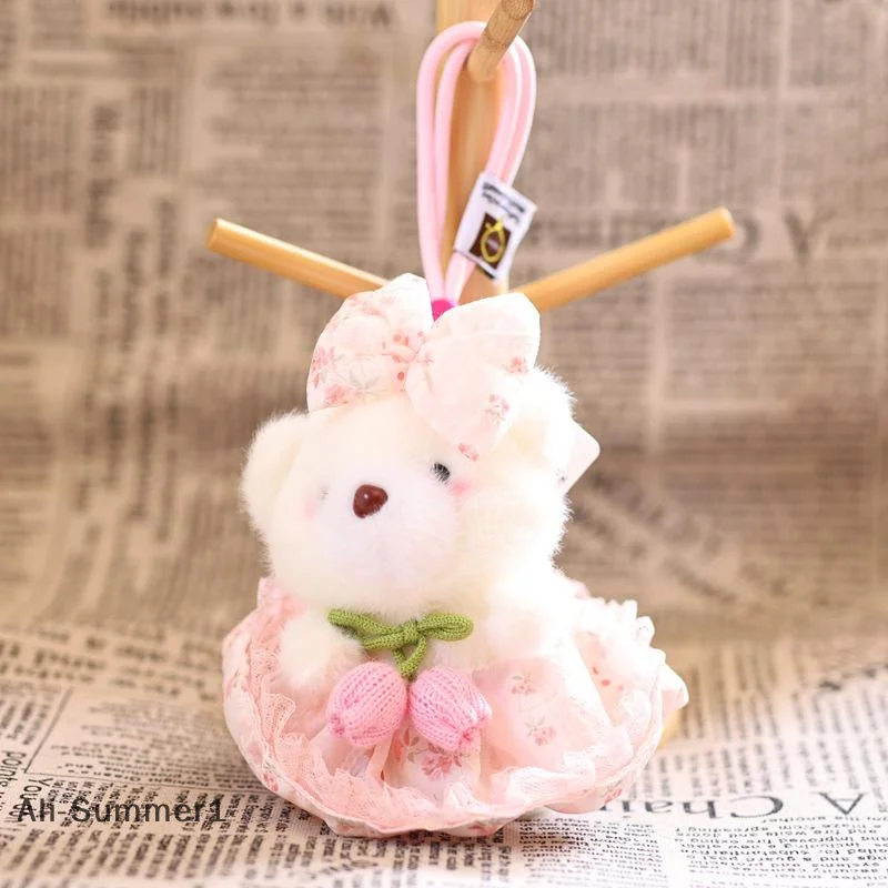 พวงกุญแจตุ๊กตาหมีกุหลาบน่ารัก ของเล่นตุ๊กตาการ์ตูนน่ารัก ของตกแต่งกระเป๋าเป้สะพายหลัง ของขวัญสำหรับเด็กผู้หญิง