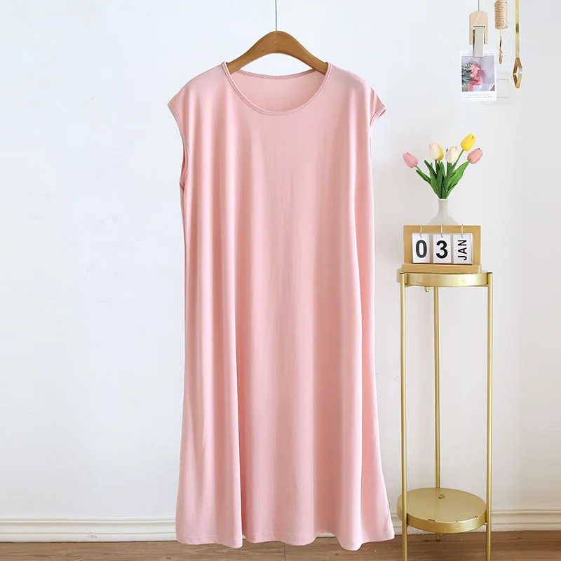 Thin Cool Nightdress Women Summer Sleepwear Dress Sleeveless Home Wear Nightgowns Female Loose Nightwear Night Shirt
