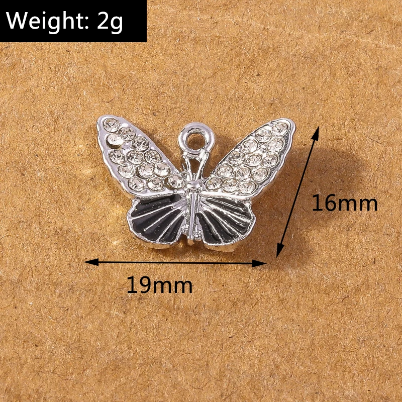 10 pcs 16*19mm Cute Rhinestone Butterfly Charms Pendant for Making Earrings Necklace Bracelet DIY Jewelry Accessories Supplies