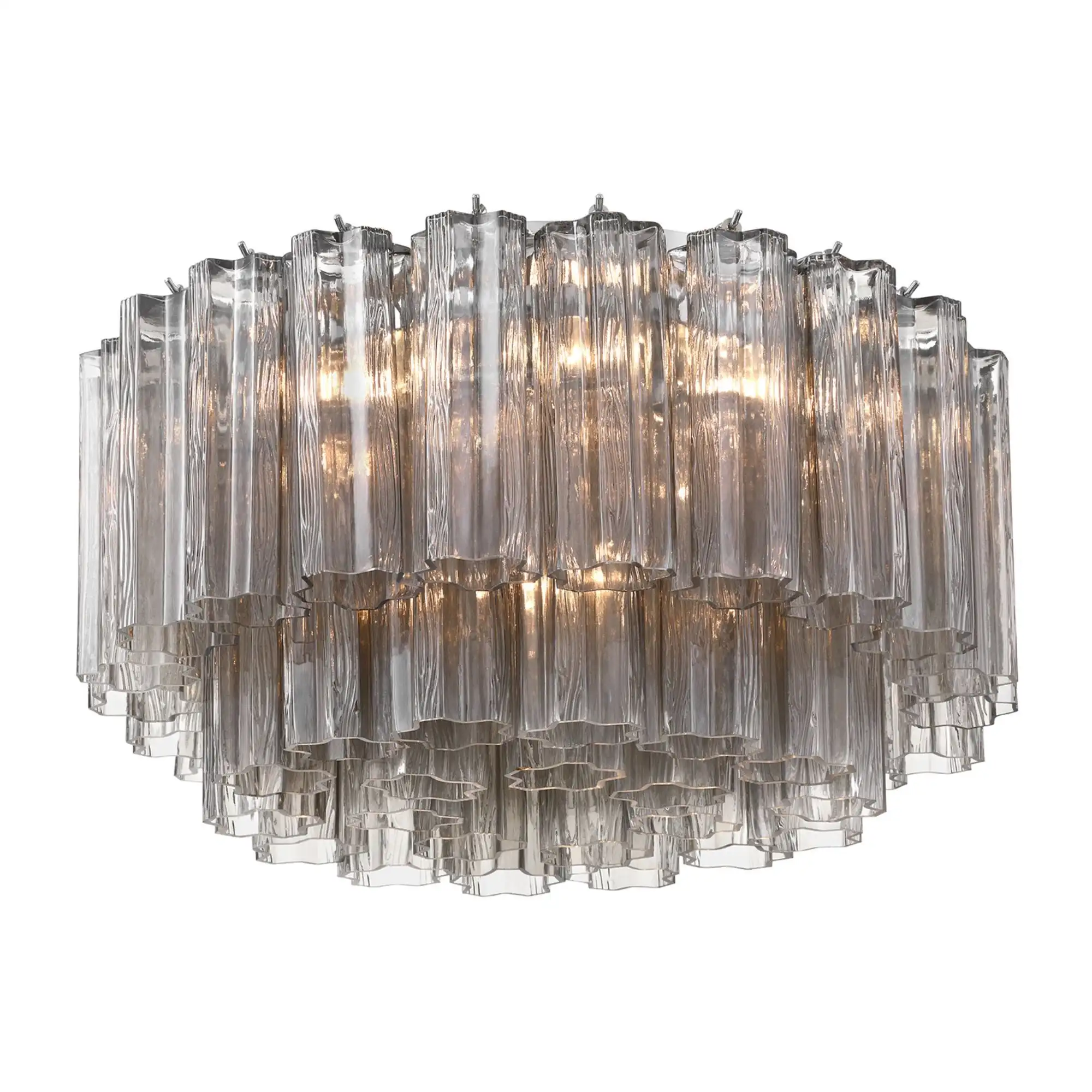 Hot Sale Textured Glass Column Chandelier GoldFrame Circular Ceiling Light for Villa Restaurant InteriorLighting