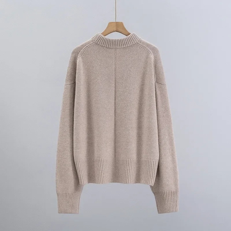 ThickenedPure Cashmere Crew Neck Back Stitch Design Sweater Women Pullovers