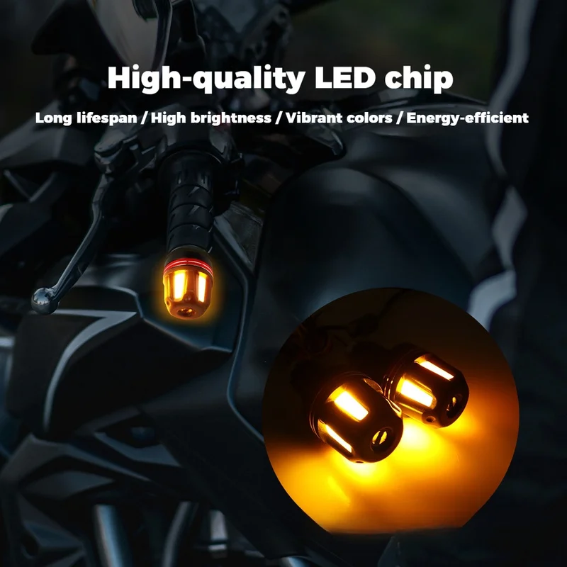 Motorcycle LED Handlebar End Plug Light DC12-24V Universal Motorbike Bar End Turn Signal Warning Indicator Lamp