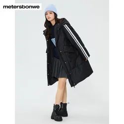 Metersbonwe-Doudoune longue à capuche pour femme, optique, manteau d'hiver, dames, nouvelle mode, vestes chaudes, décontracté, blanc, 2023