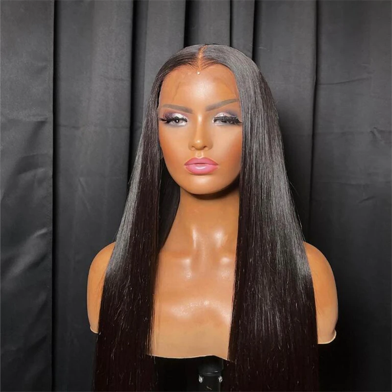 Deep Black Soft 180 Density 26 inch Long Glueless Straight 13*6 Lace Front Wigs For African Women Babyhair PrePlucked Daily