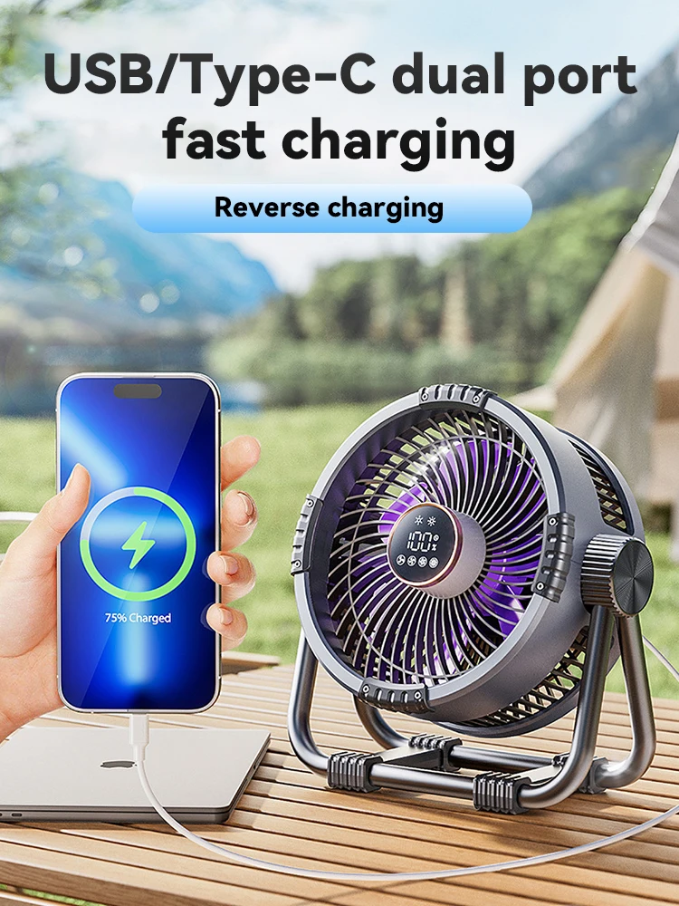 20000mAh Camping Fan Rechargeable Portable Outdoor Camping Fan Air Circulators Wireless Tent Ceiling Fans with Hook and Light