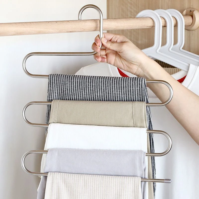 Stainless Steel 5 Layers Clothes Hangers Home Multi-Functional Trouser Rack Non-slip Hanging and Storage Pants Hanger