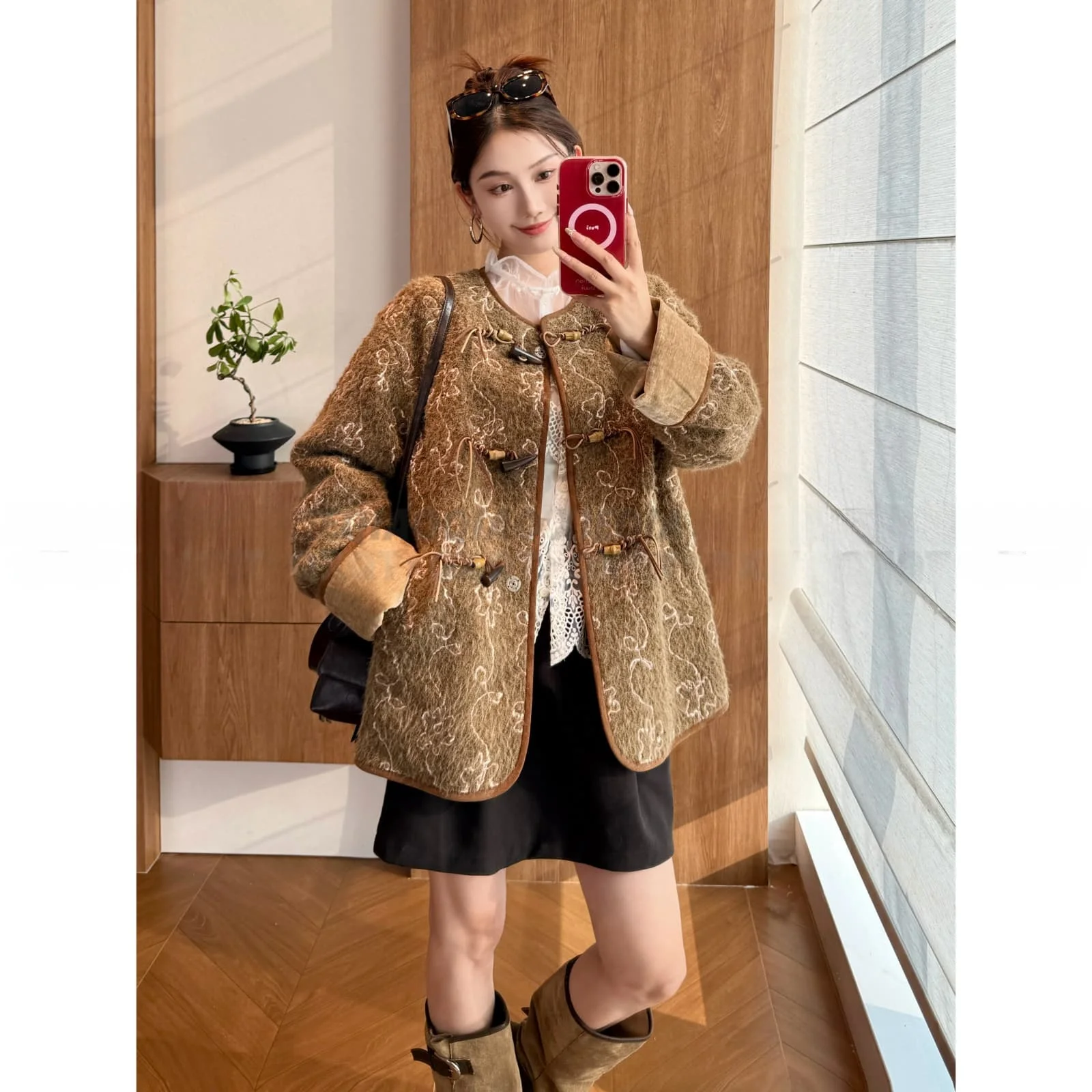 

Юбка А-силуэта с завышенной талией и элементами костюмного дизайна для женщин, зимняя коллекция, изысканная плиссированная юбка из смесового хлопка, повседневная, элегантная