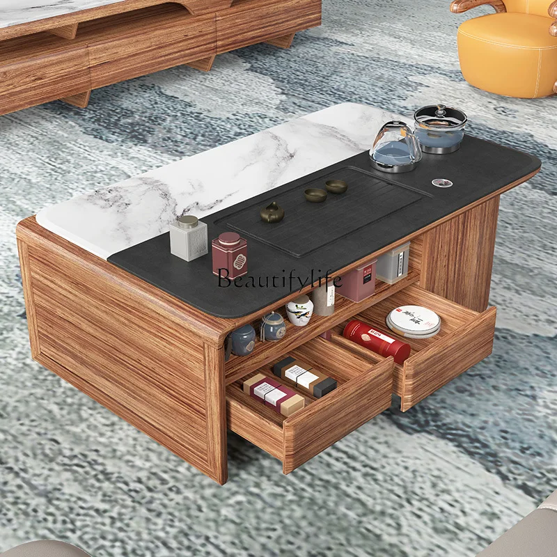 New Chinese Style Ugyen Wooden Kung Fu Tea Table Automatic Boiling Water Integrated Marble Solid Wood Tea Table image 3