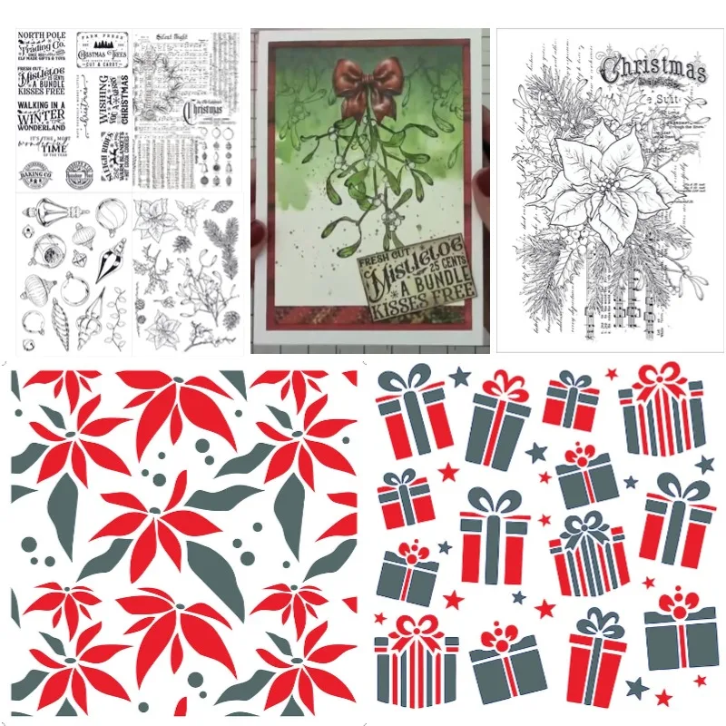 

Christmas Carol Timeless Tidings Greenery Poinsettia Heartfelt Tree Gift Metal Cutting Dies Stamps Stencil Greeting Card 2024