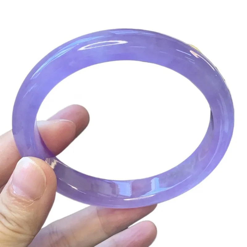 Myanmar natural jadeite bracelet, ice-waxy violet jade, regular circle jadeite bracelet, fashionable style for girls