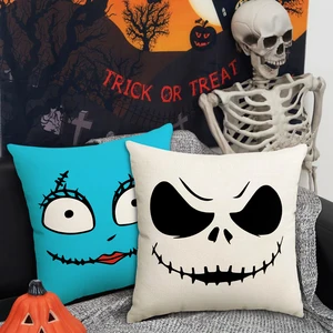 1PC/4PCSハロウィーン枕カバー、ハロウィーンホラーエクスプレッションホームデコレーションリビングルームソファクッションカバー 8つのベストセールスハロウィーン枕カバー-1