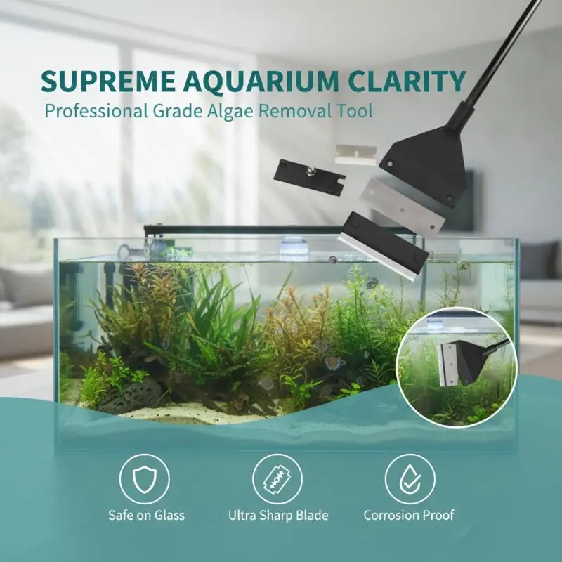 Aquarium Cleaning Tool Fish Tank Flat Sand Algae Removal Dual-Use Glass Algae Removal Scraper Household Cleaning Supplies Tool