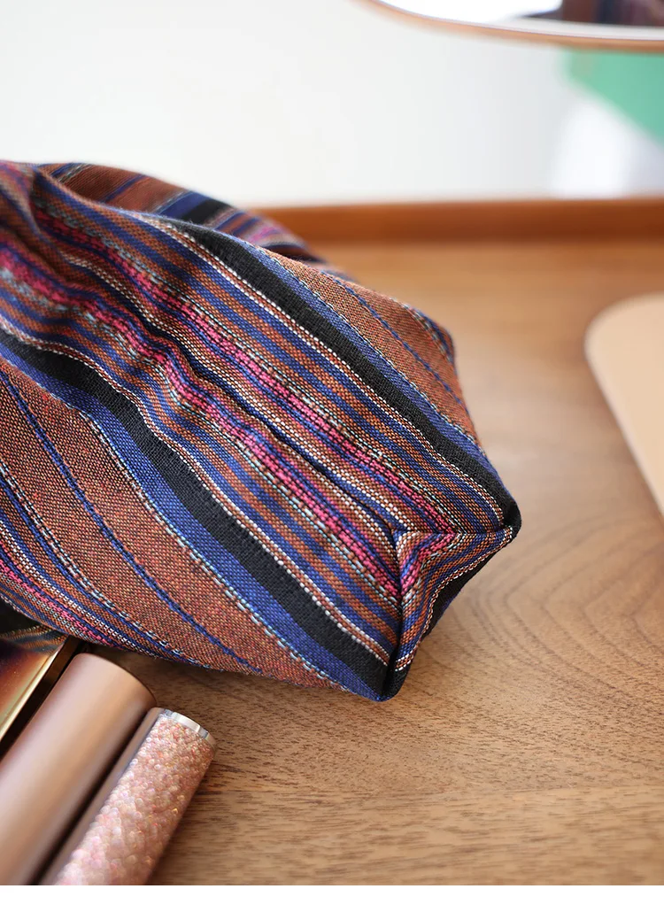 Bunt gestreifte Fransen-Anhänger-Make-up-Tasche im Ethno-Stil für Damen, mit Reißverschluss, für Reisen, tragbare Aufbewahrungstasche, Innenfutter-Tasche, Clutch – Detail 6