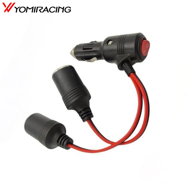 Universal Cigarette Lighter Splitter Adapter with On Off Switch Car Cigarette Lighter 1 Male To 2 Female Sockets Y Splitter
