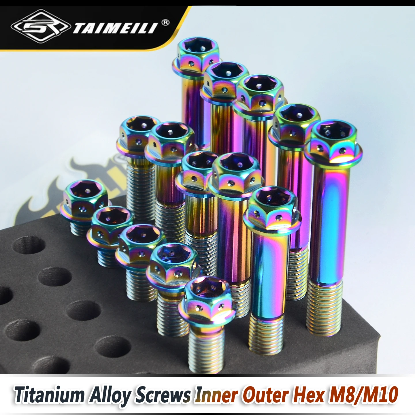 TAMEILI GR5 TC4 titanium alloy flange head internal and external hexagonal screws M8/M10×20-75mm rainbow color screws 1PCS